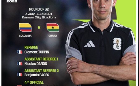 44-YEAR-OLD CLEMENT TURPIN TO OFFICIATE COLOMBIA VS GHANA IN THE 2026 WORLD CUP 